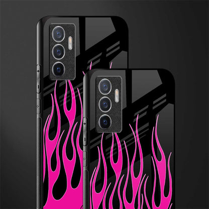 y2k black pink flames glass case for vivo v23e image-2