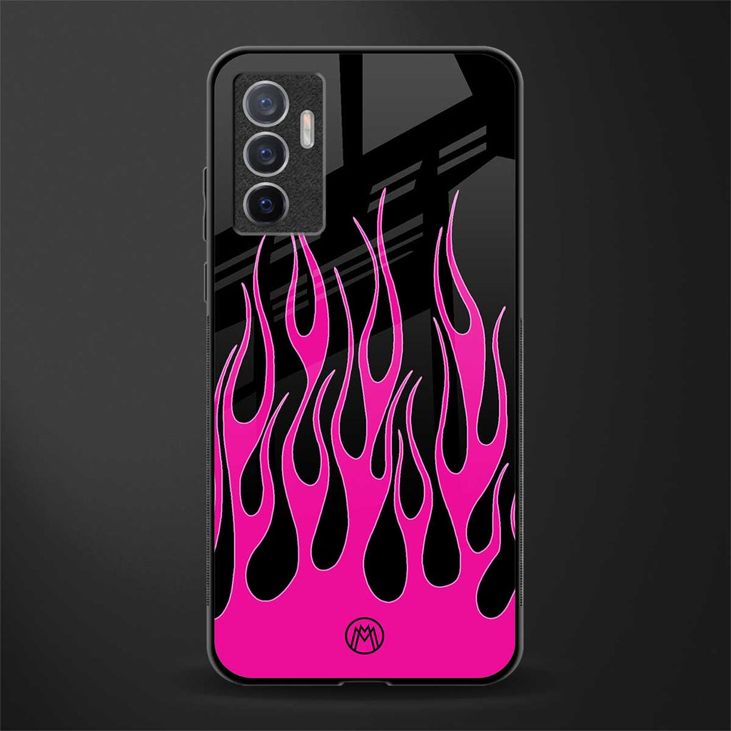 y2k black pink flames glass case for vivo v23e image