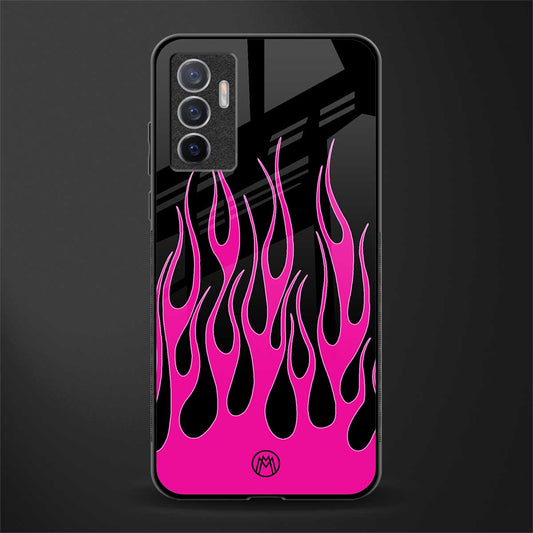 y2k black pink flames glass case for vivo v23e image