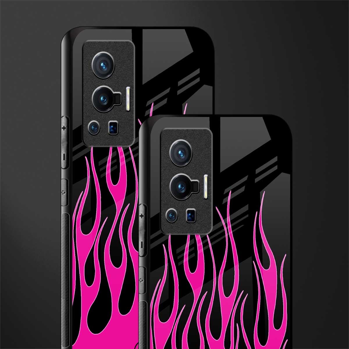 y2k black pink flames glass case for vivo x70 pro image-2