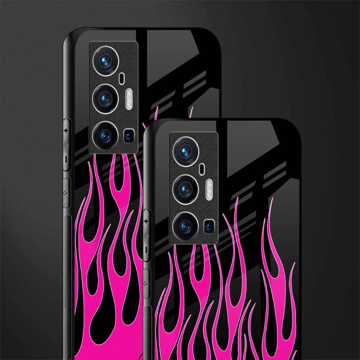 y2k black pink flames glass case for vivo x70 pro plus image-2