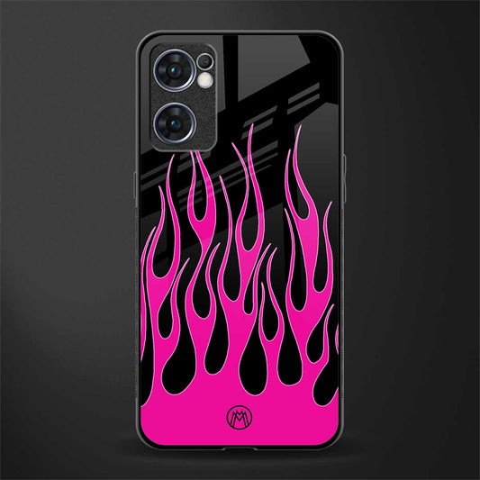 y2k black pink flames glass case for oppo reno7 5g image