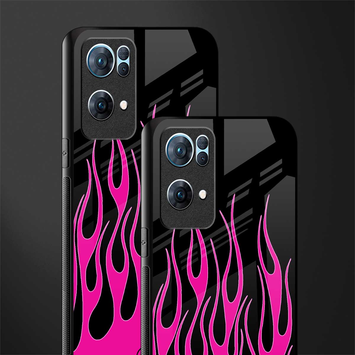 y2k black pink flames glass case for oppo reno7 pro 5g image-2