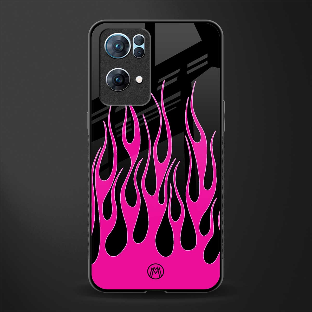 y2k black pink flames glass case for oppo reno7 pro 5g image