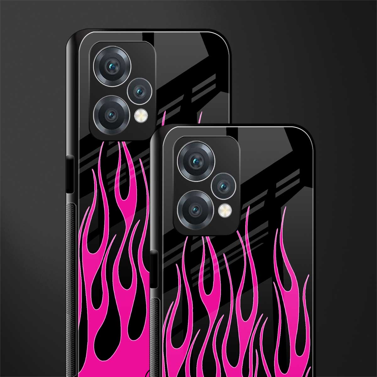 y2k black pink flames back phone cover | glass case for realme 9 pro 5g