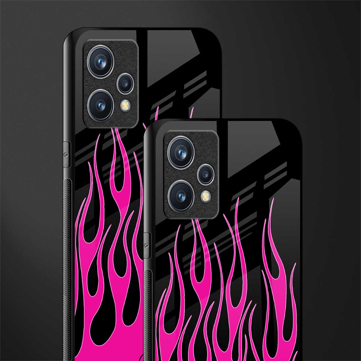 y2k black pink flames glass case for realme 9 4g image-2