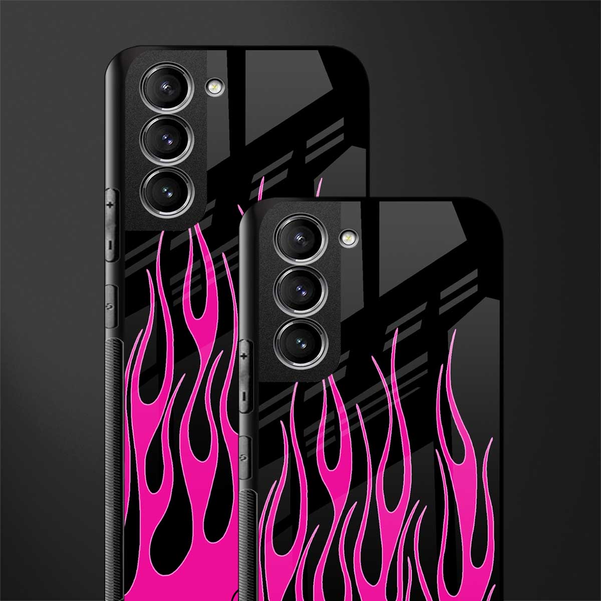 y2k black pink flames glass case for samsung galaxy s21 plus image-2