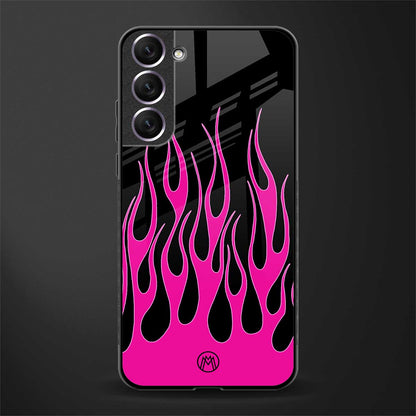 y2k black pink flames glass case for samsung galaxy s21 plus image