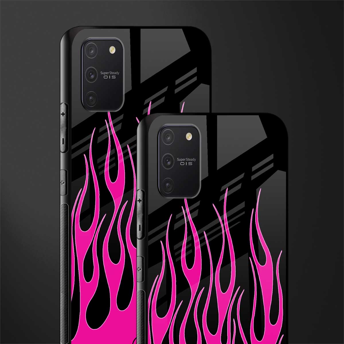 y2k black pink flames glass case for samsung galaxy a91 image-2