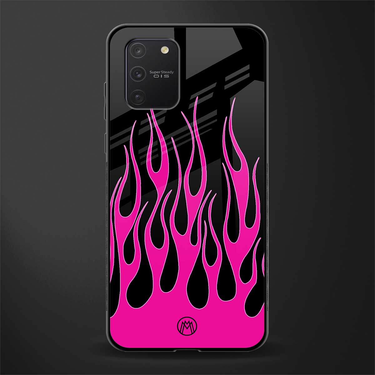 y2k black pink flames glass case for samsung galaxy a91 image