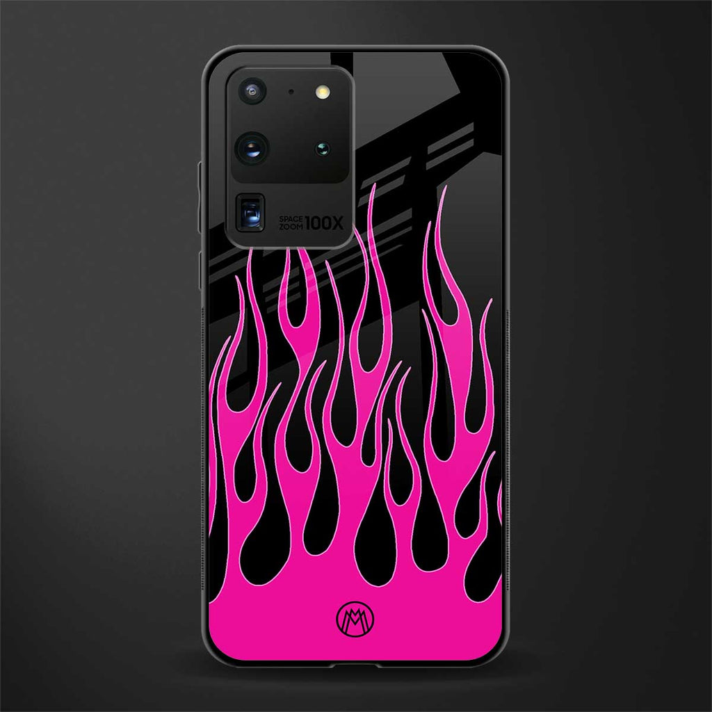 y2k black pink flames glass case for samsung galaxy s20 ultra image