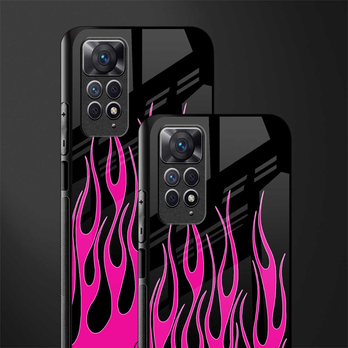 y2k black pink flames glass case for redmi note 11 image-2