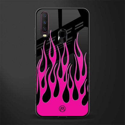 y2k black pink flames glass case for vivo y17 image