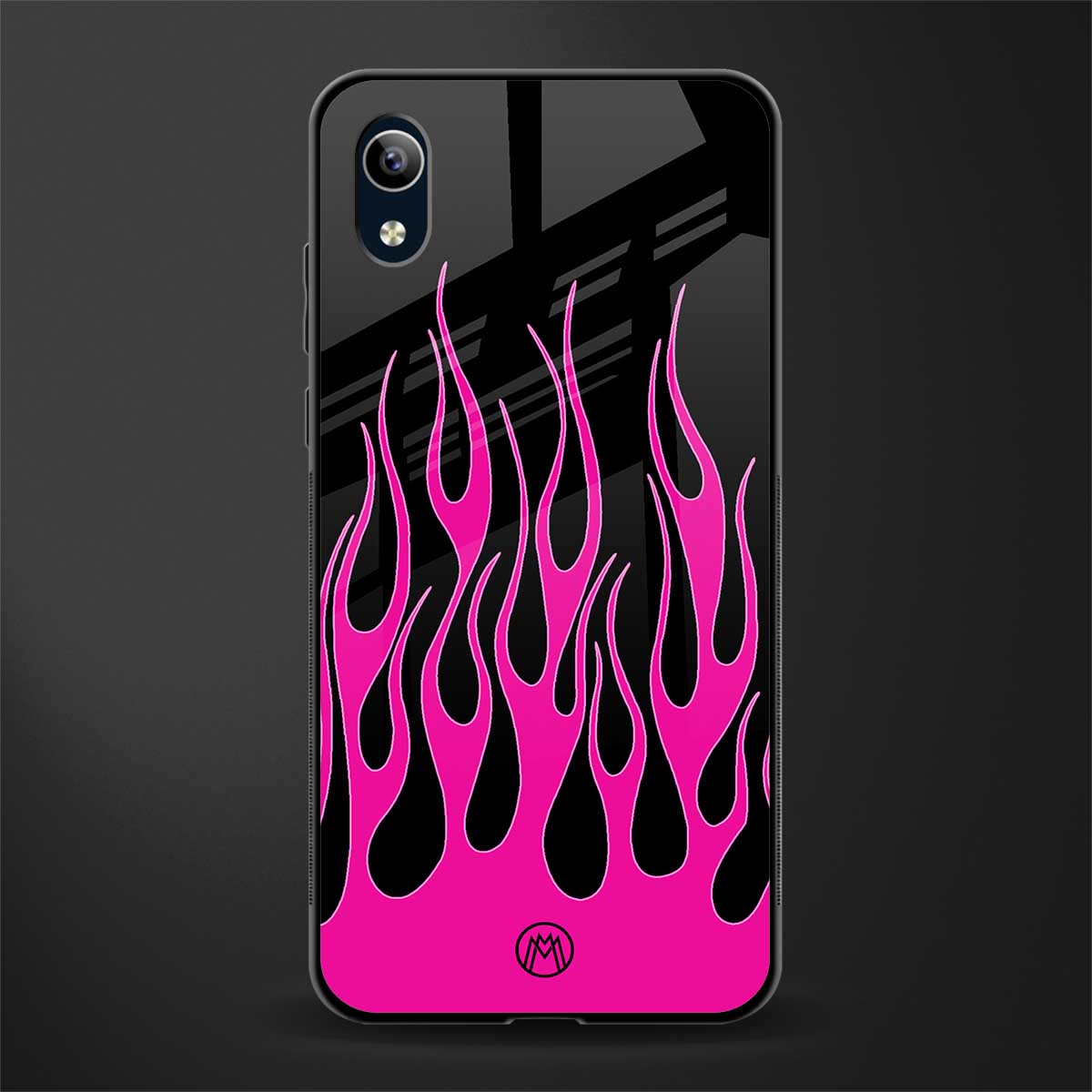 y2k black pink flames glass case for vivo y91i image
