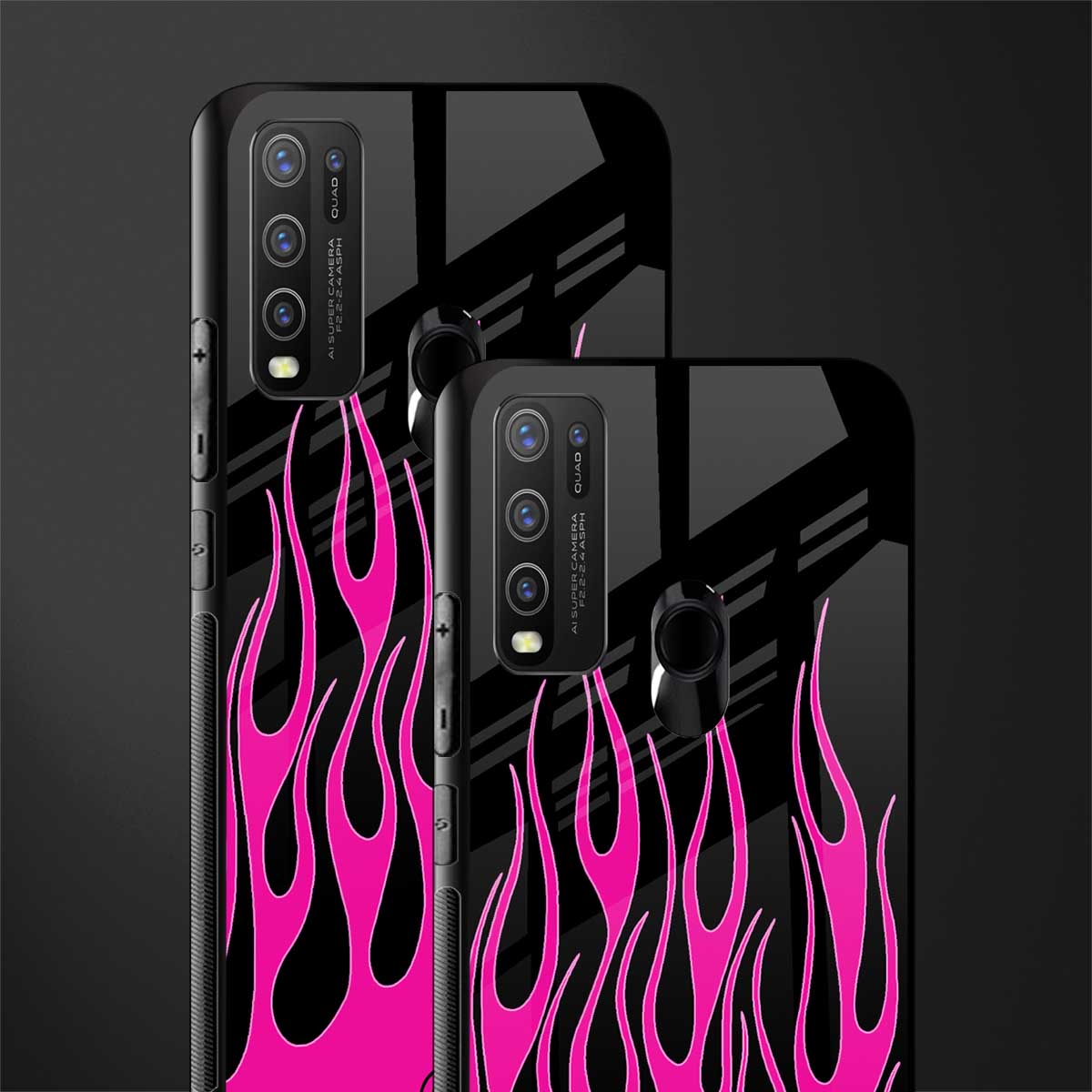 y2k black pink flames glass case for vivo y30 image-2