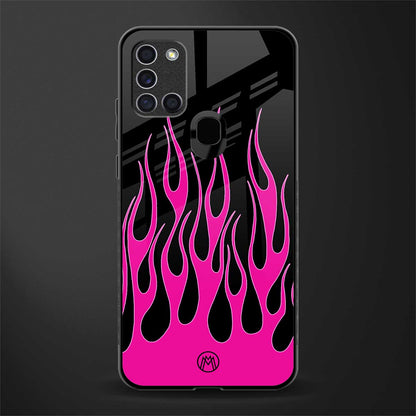 y2k black pink flames glass case for samsung galaxy a21s image