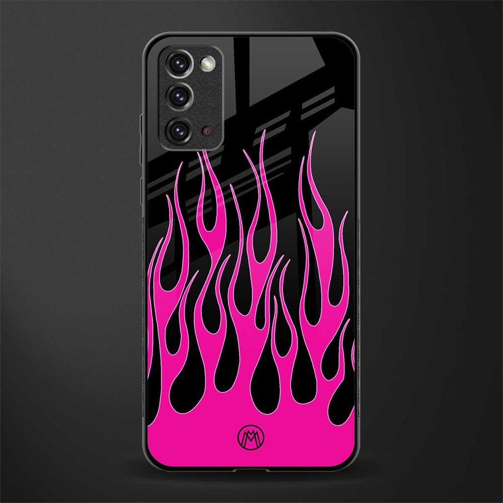 y2k black pink flames glass case for samsung galaxy note 20 image