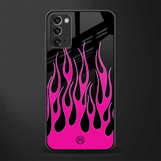 y2k black pink flames glass case for samsung galaxy note 20 image