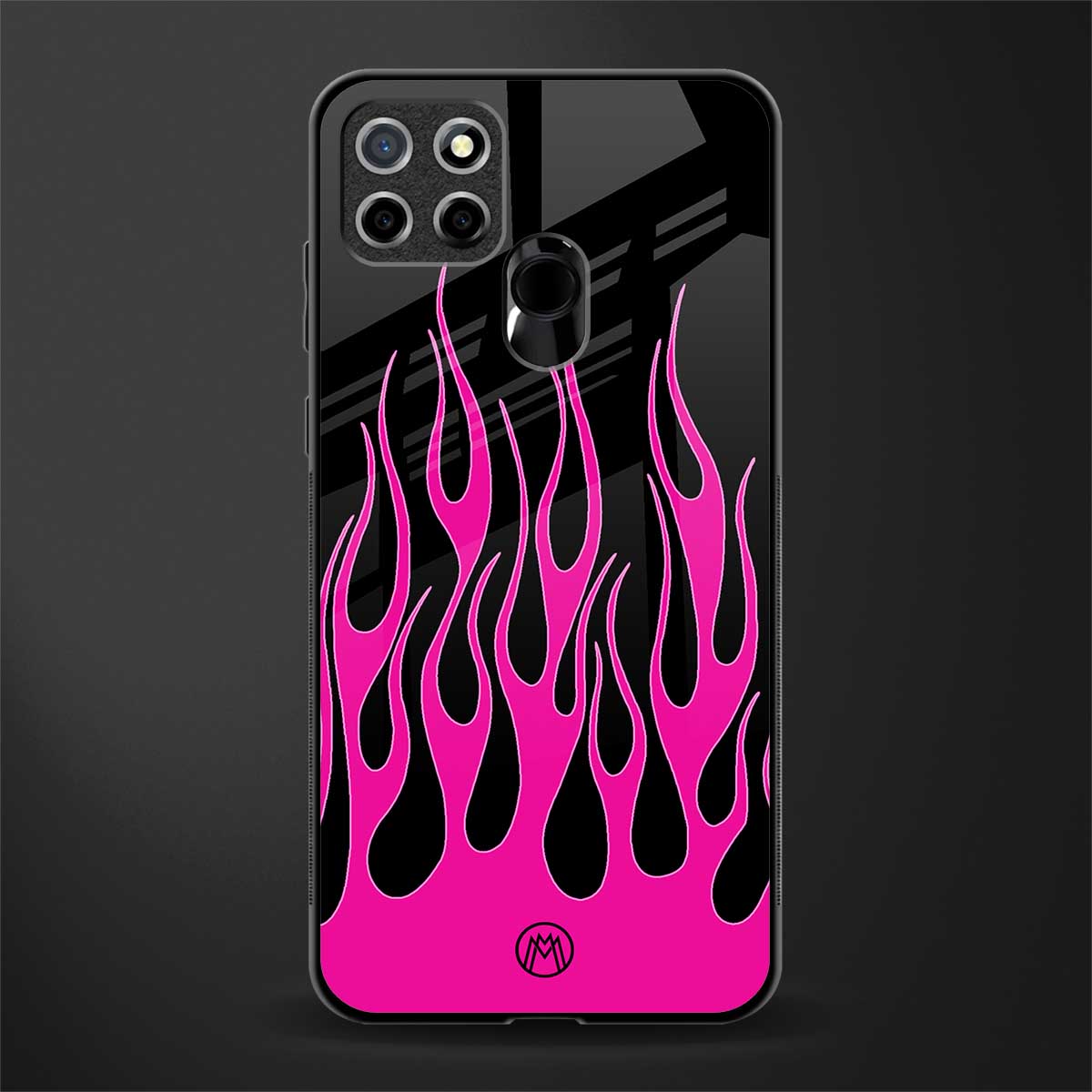 y2k black pink flames glass case for realme narzo 20 image