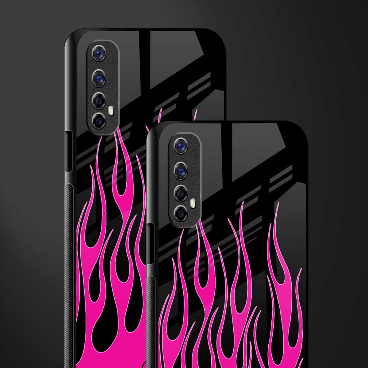 y2k black pink flames glass case for realme 7 image-2