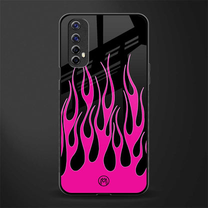 y2k black pink flames glass case for realme 7 image