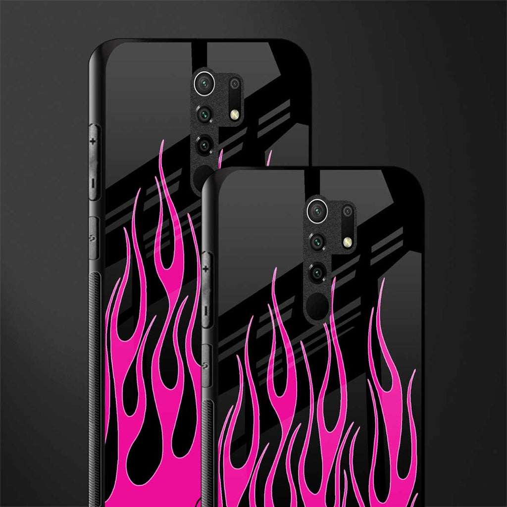 y2k black pink flames glass case for redmi 9 prime image-2