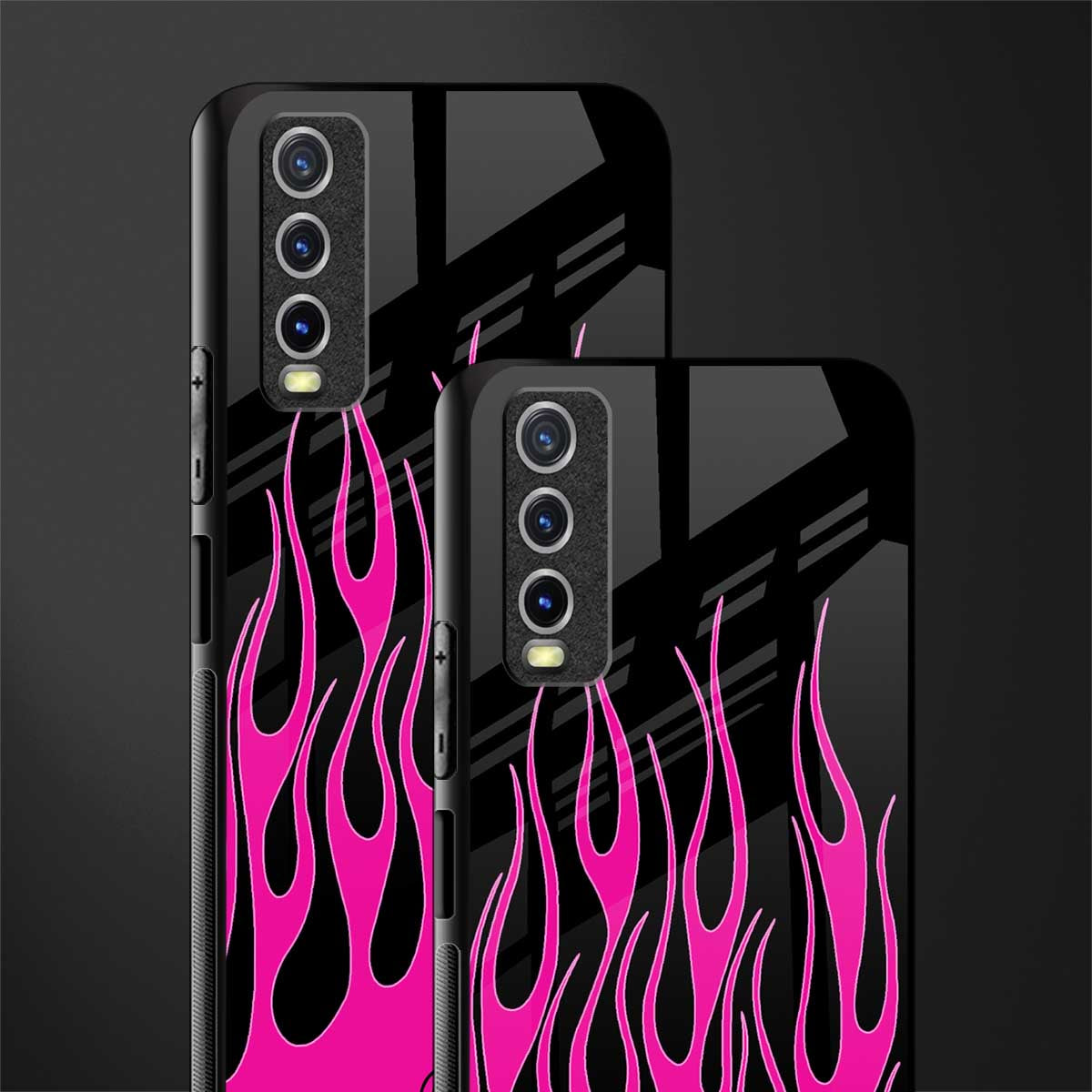 y2k black pink flames glass case for vivo y20 image-2