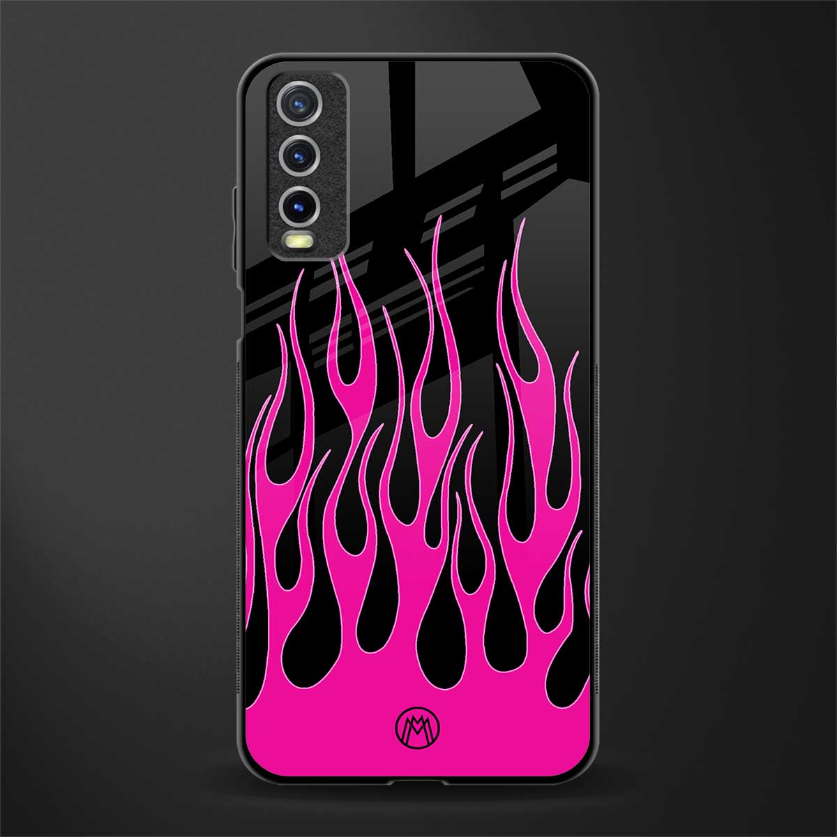 y2k black pink flames glass case for vivo y20 image