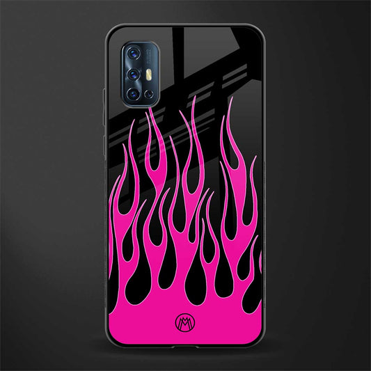 y2k black pink flames glass case for vivo v17 image