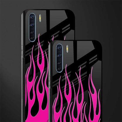 y2k black pink flames glass case for oppo f15 image-2