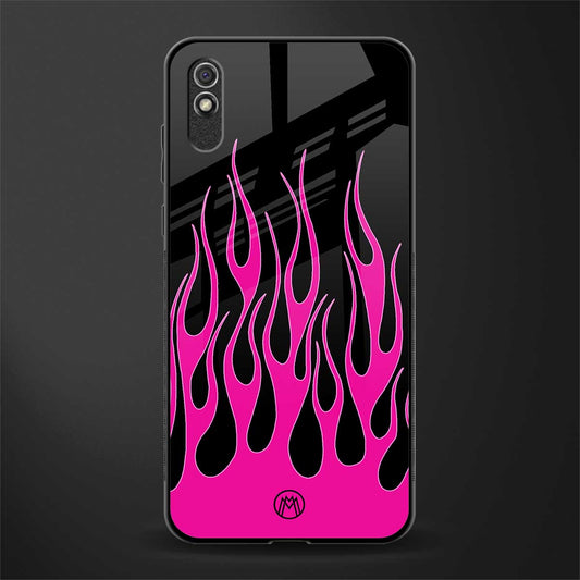 y2k black pink flames glass case for redmi 9i image