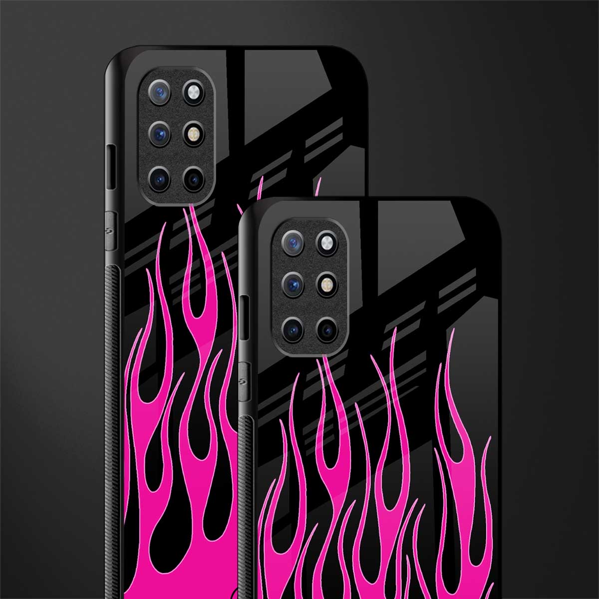 y2k black pink flames glass case for oneplus 8t image-2