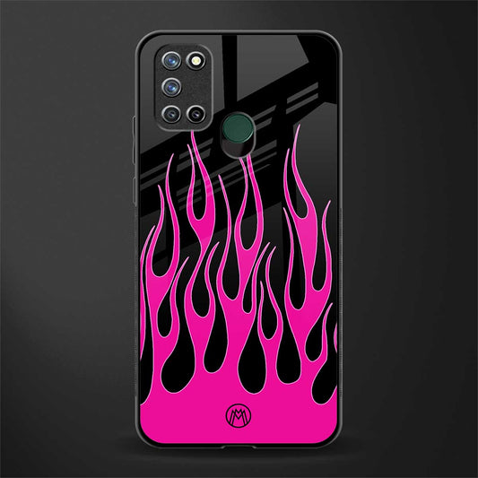 y2k black pink flames glass case for realme 7i image