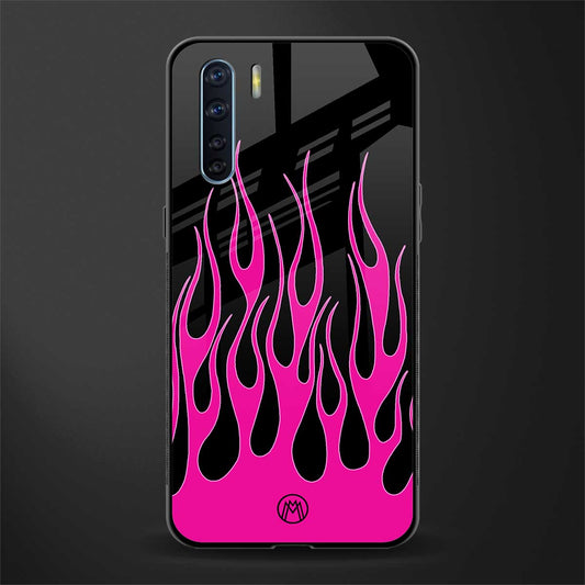 y2k black pink flames glass case for oppo f15 image