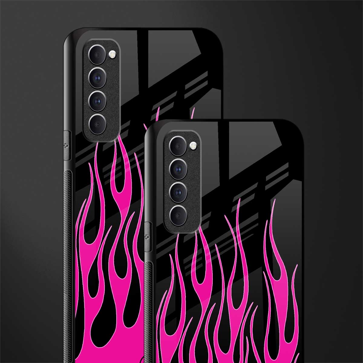 y2k black pink flames glass case for oppo reno 4 pro image-2