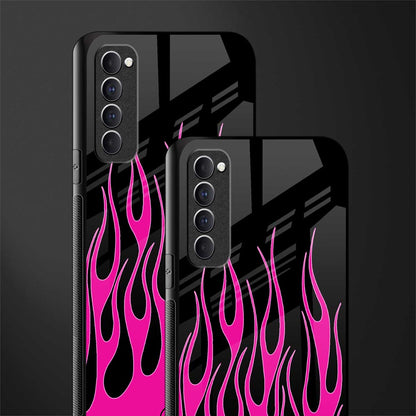y2k black pink flames glass case for oppo reno 4 pro image-2