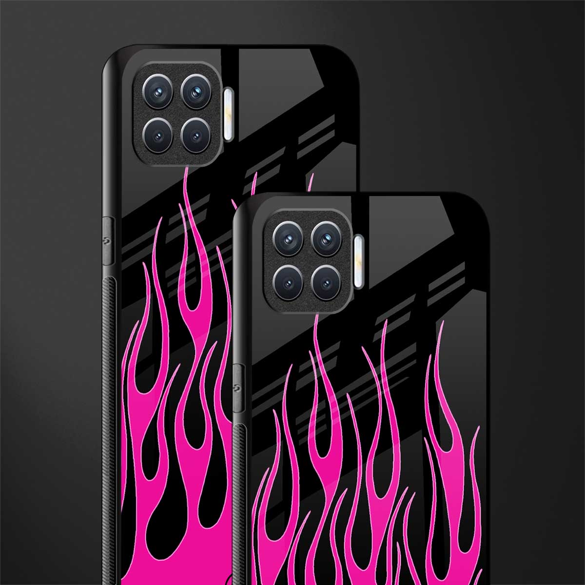 y2k black pink flames glass case for oppo f17 image-2