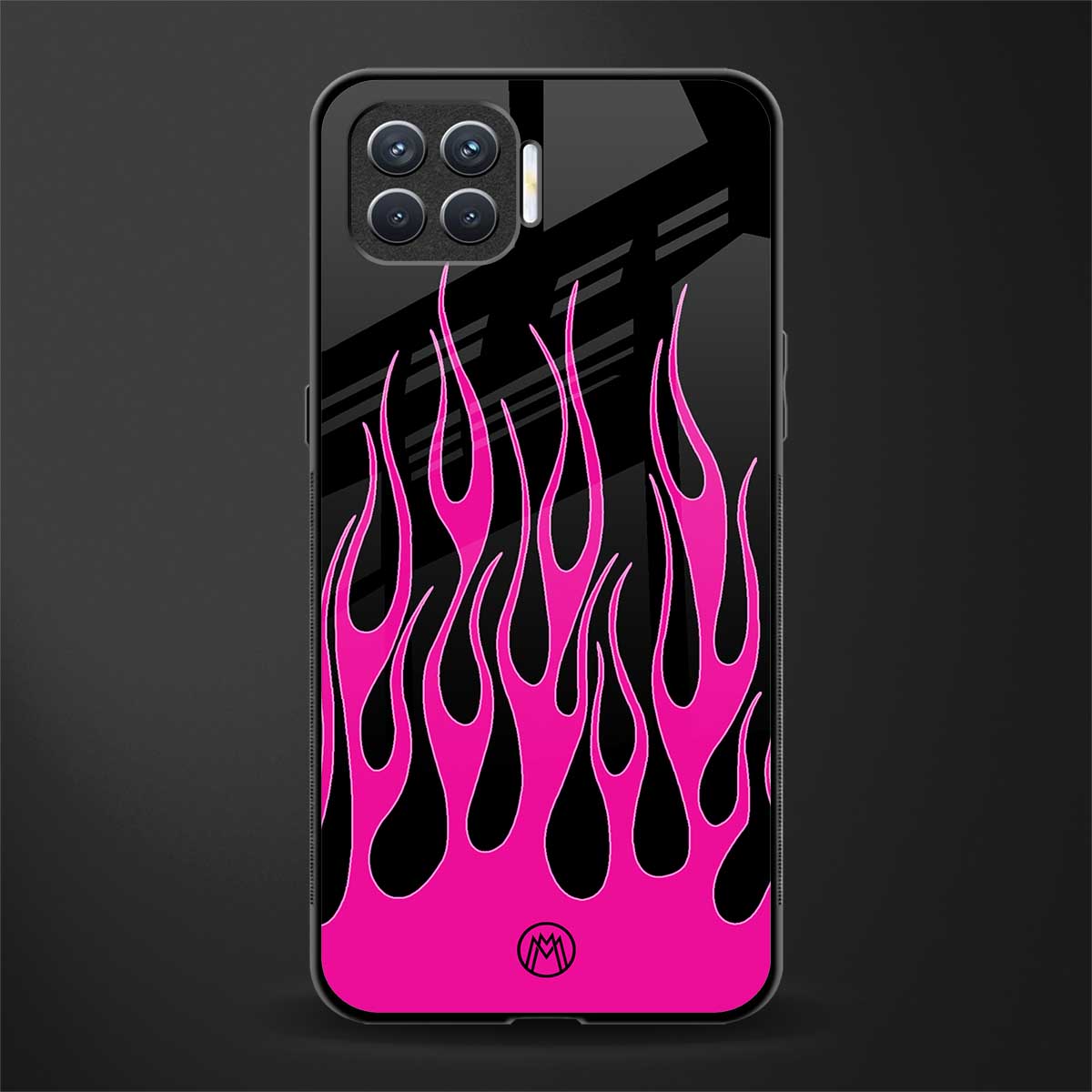 y2k black pink flames glass case for oppo f17 image