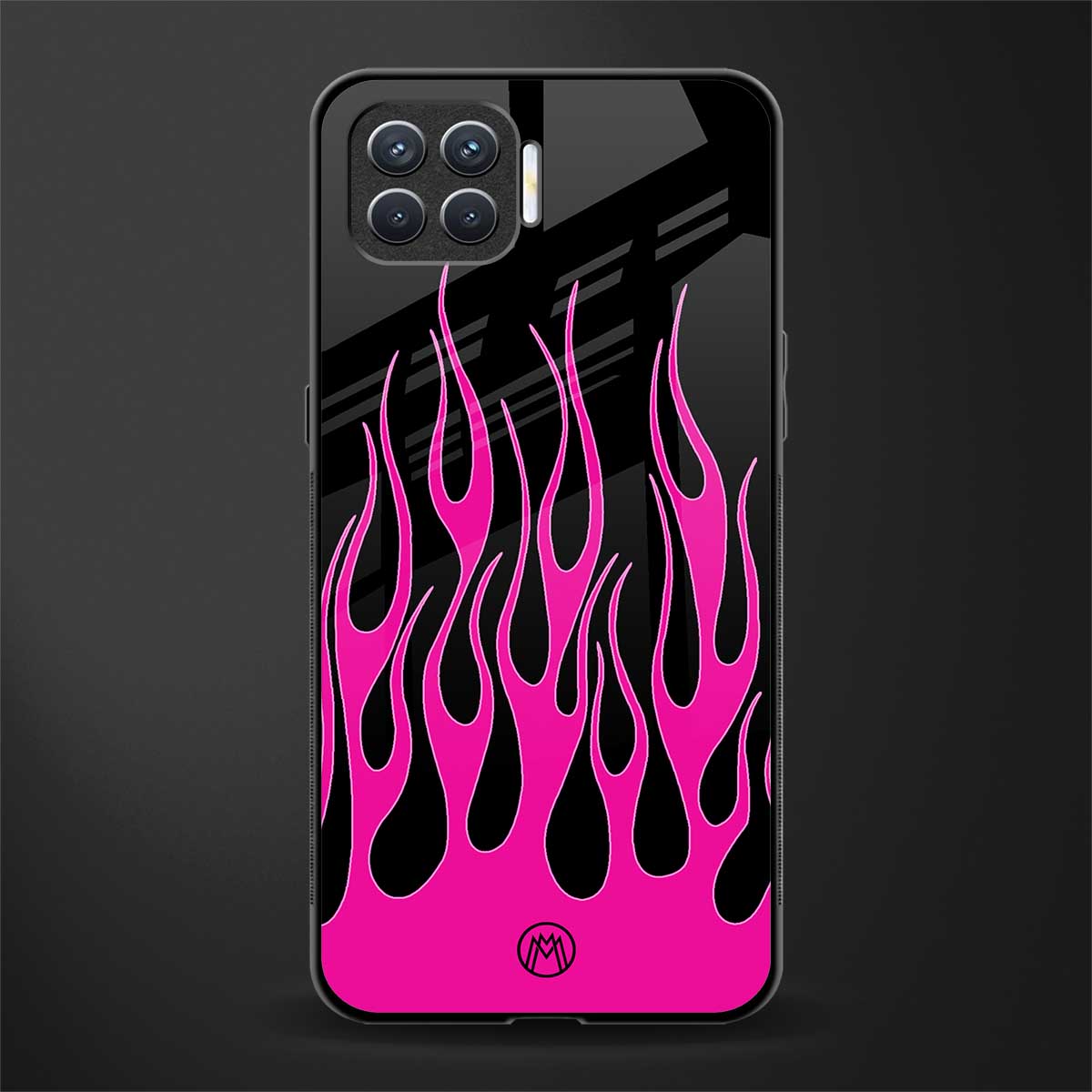 y2k black pink flames glass case for oppo f17 pro image