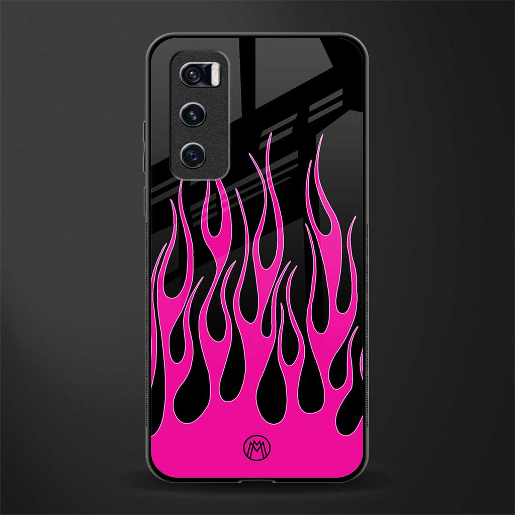 y2k black pink flames glass case for vivo v20 se image