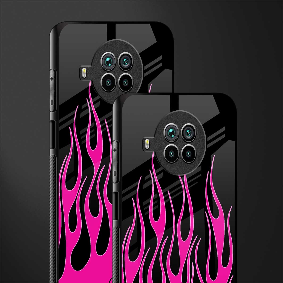 y2k black pink flames glass case for mi 10i image-2