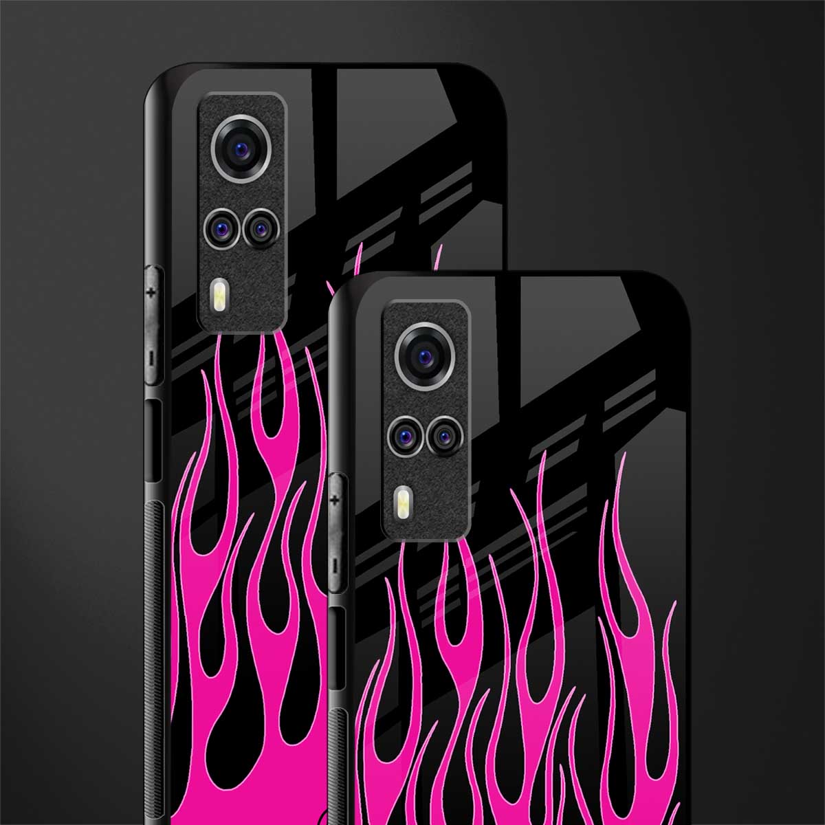 y2k black pink flames glass case for vivo y53s image-2