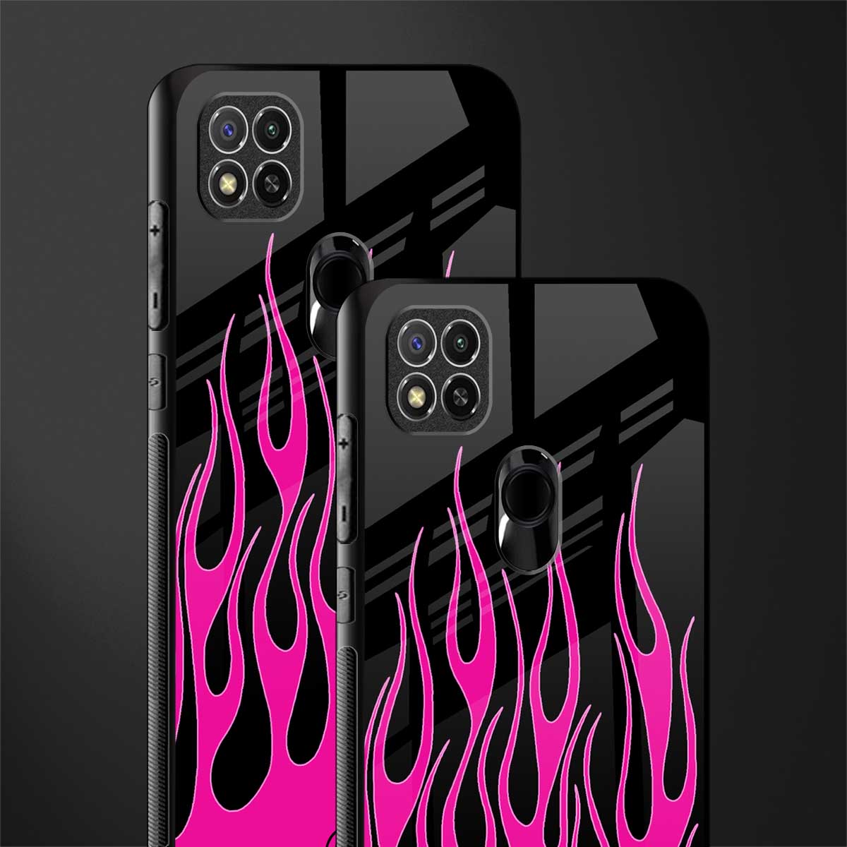 y2k black pink flames glass case for poco c31 image-2