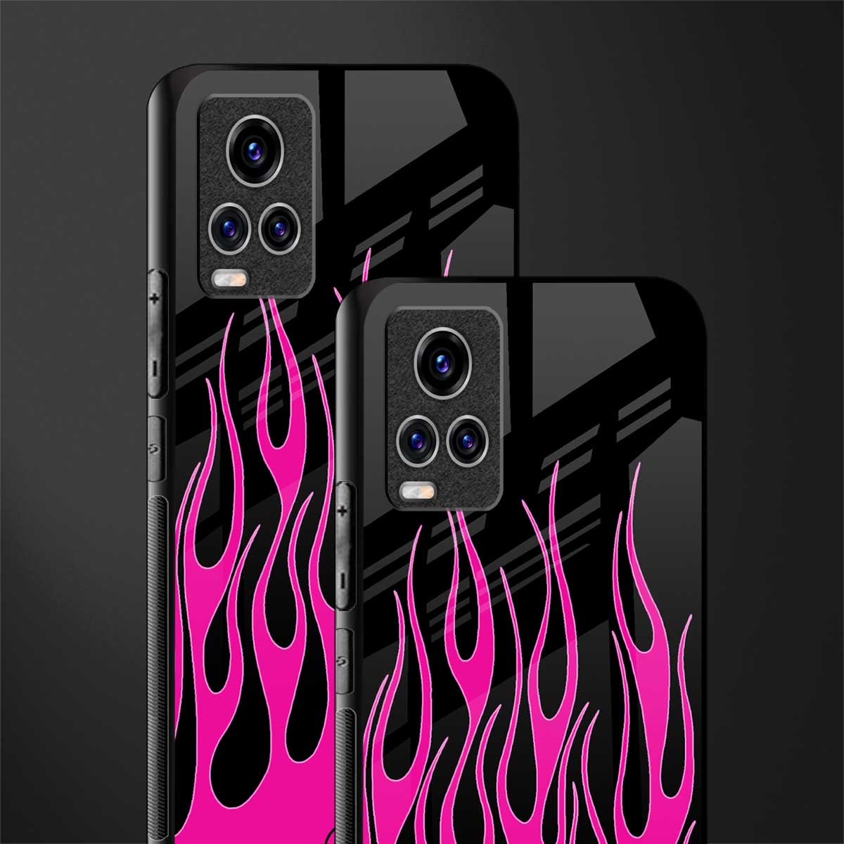 y2k black pink flames glass case for vivo v20 pro image-2