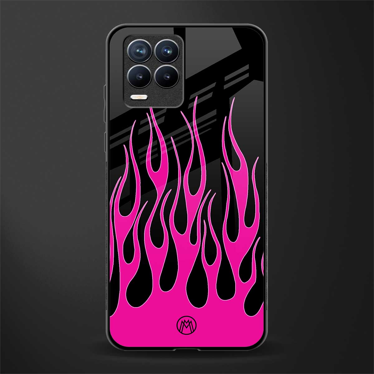 y2k black pink flames glass case for realme 8 pro image