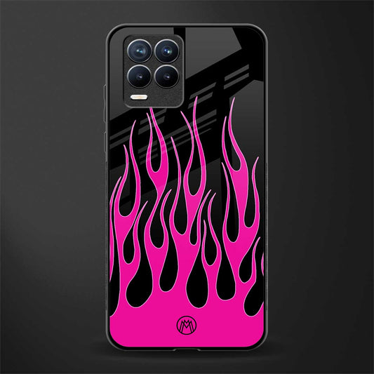 y2k black pink flames glass case for realme 8 4g image
