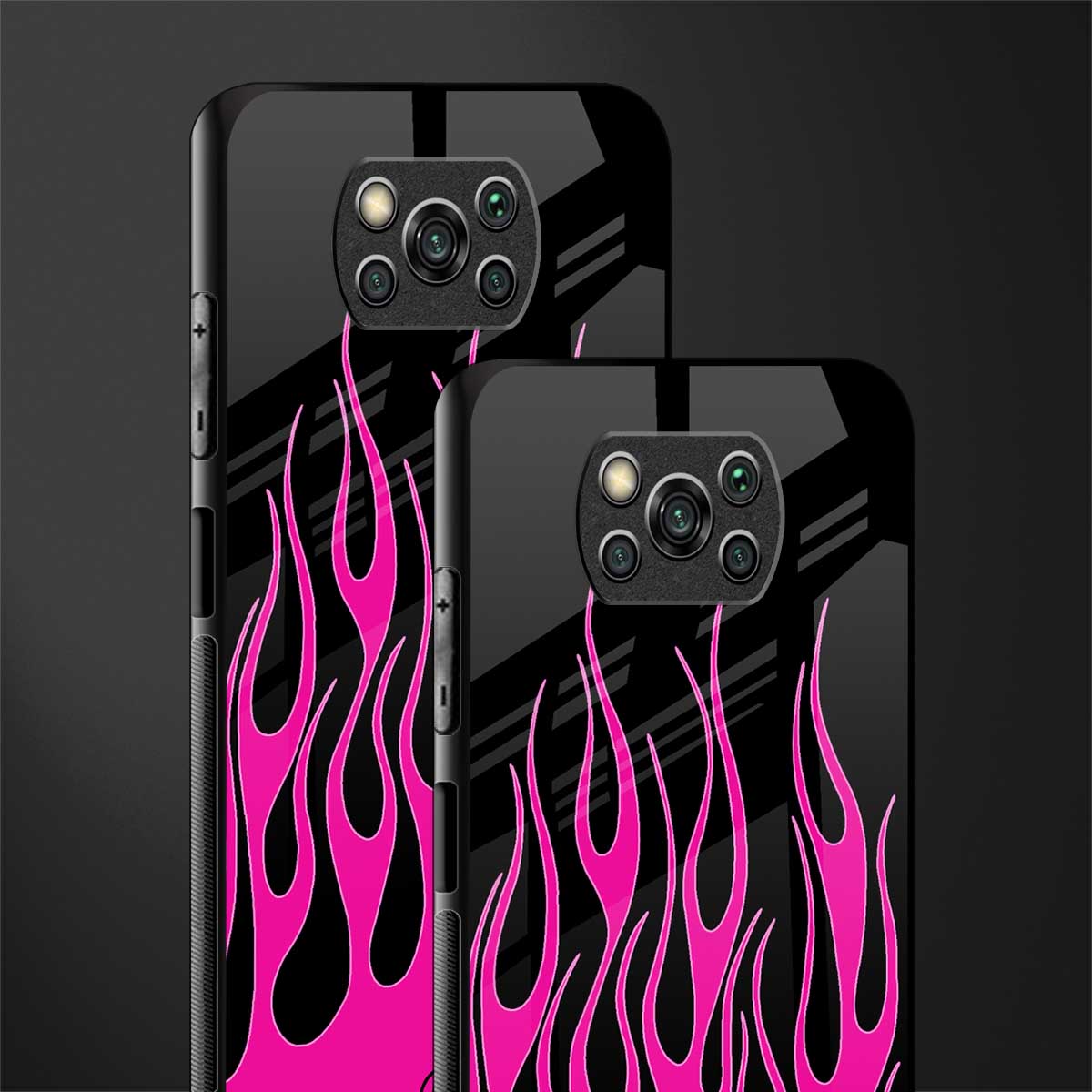 y2k black pink flames glass case for poco x3 image-2