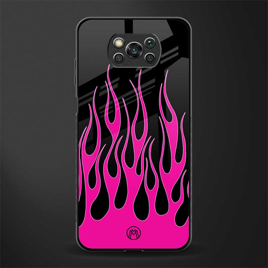 y2k black pink flames glass case for poco x3 image