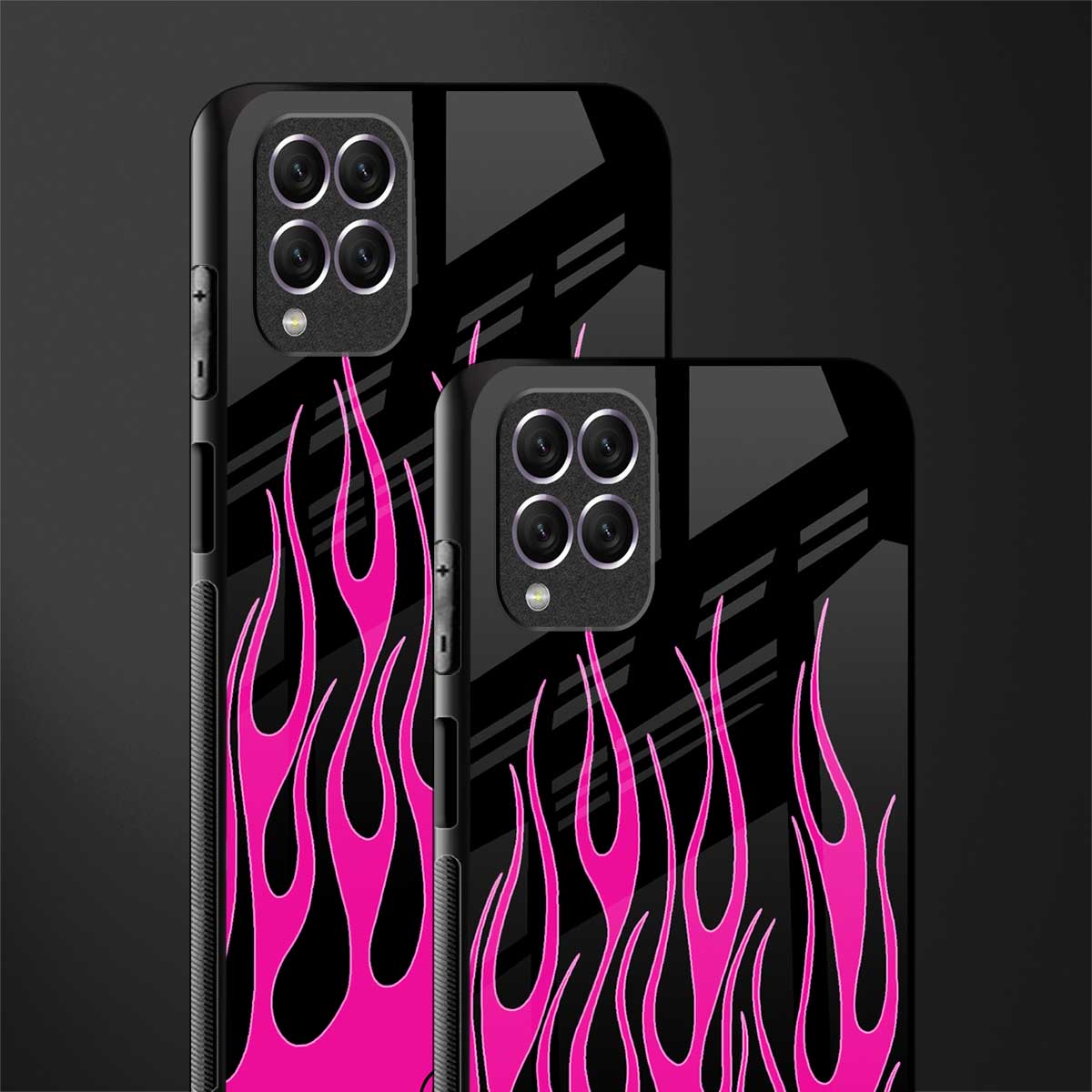 y2k black pink flames glass case for samsung galaxy f62 image-2