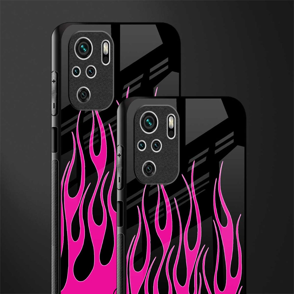 y2k black pink flames glass case for redmi note 10 image-2